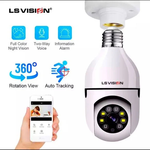WiFi Bulb Camera | 1080P HD | 360° PTZ View | Night Vision | Motion Detect | Two-Way Audio | V380 App