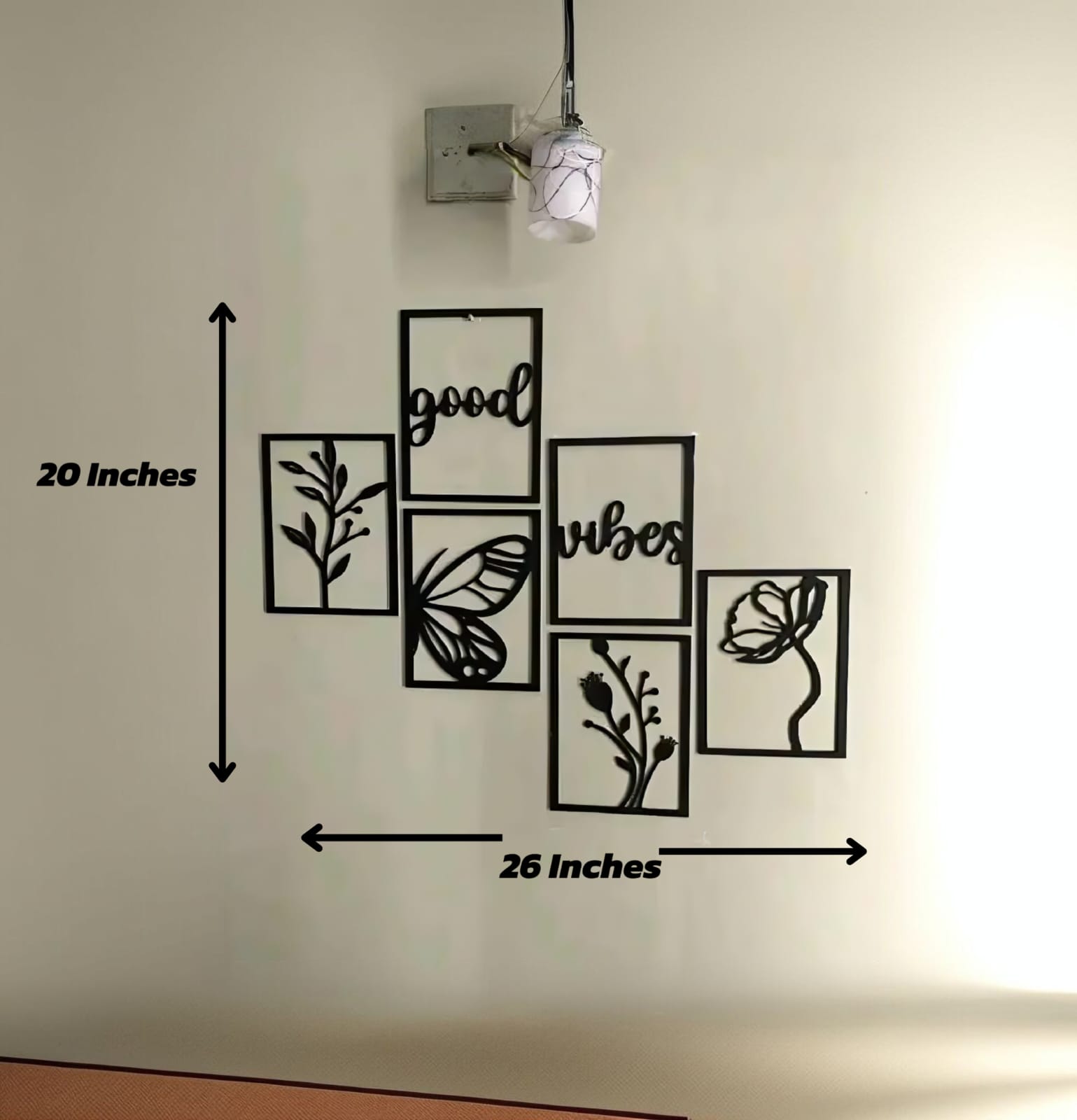 “Good Vibes” Butterfly Wall Art – 6-Piece Framed Set for Bedroom, Office & Home Decoration