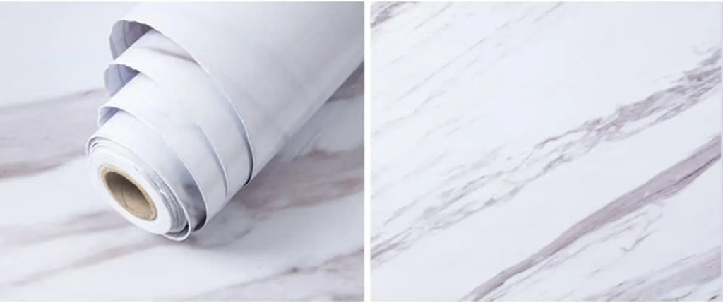 White Marble Wallpaper – PVC Self-Adhesive Sheet for Kitchen, Walls, and Cupboard Decoration