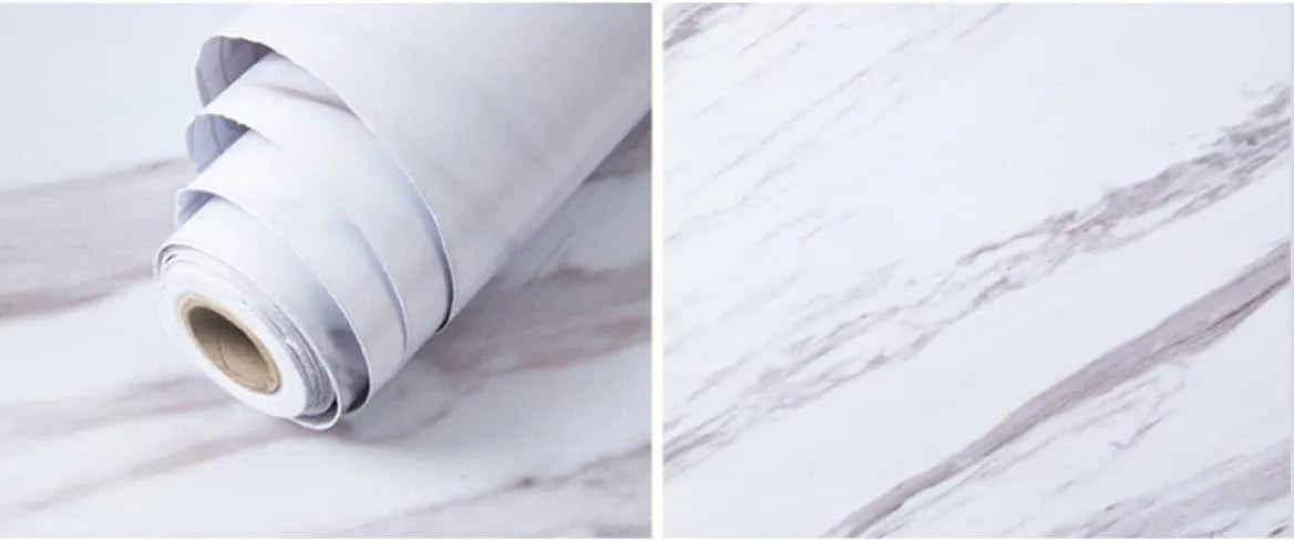 White Marble Wallpaper – PVC Self-Adhesive Sheet for Kitchen, Walls, and Cupboard Decoration