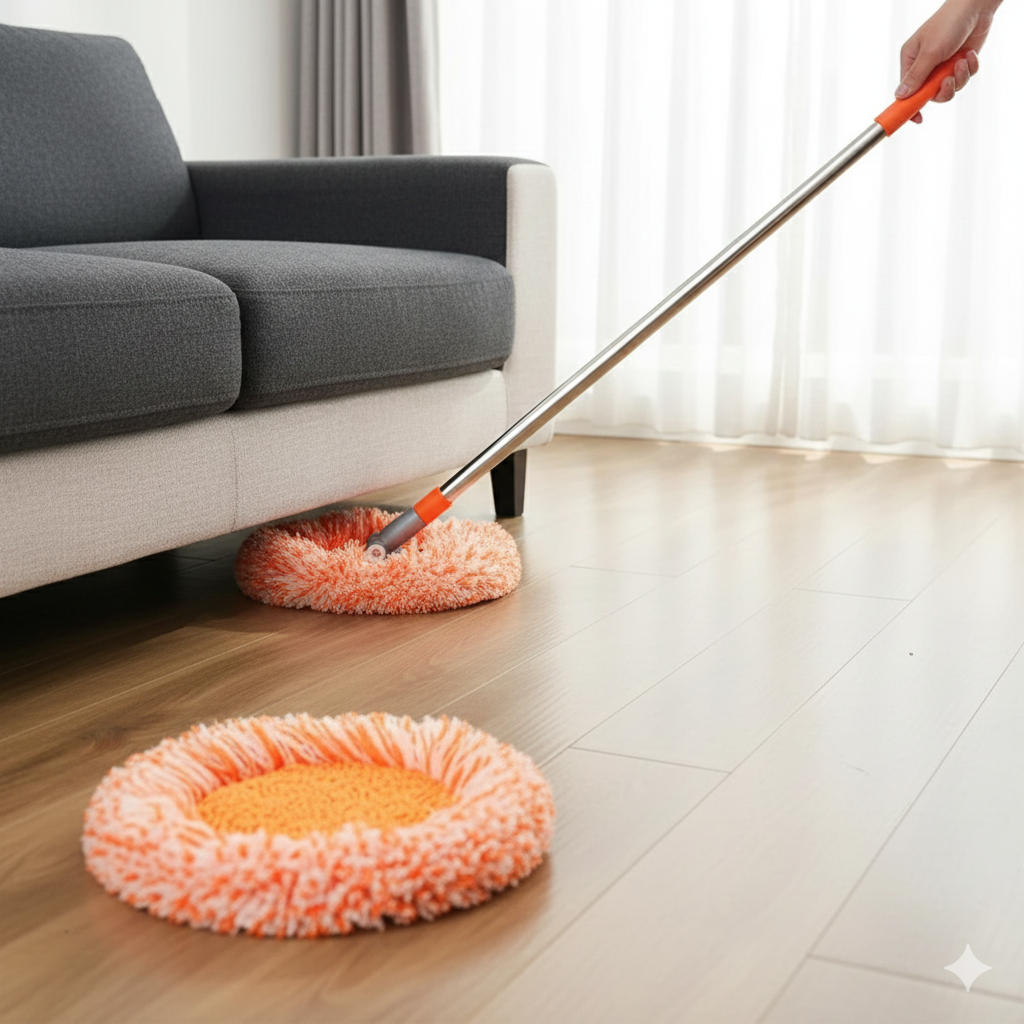 360° Rotating Microfiber Mop, Round Head, Extendable Adjustable Stick for Easy Home Floor Cleaning
