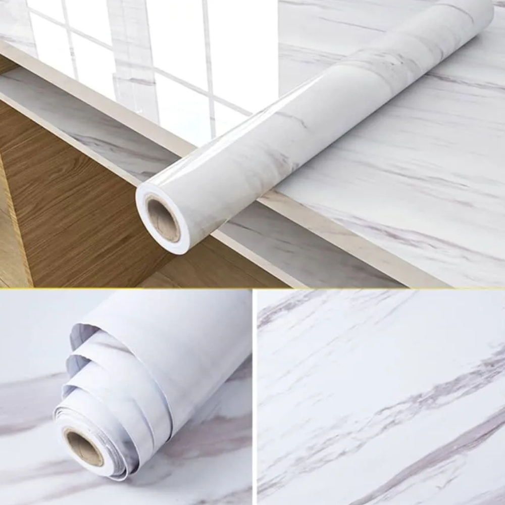 White Marble Wallpaper – PVC Self-Adhesive Sheet for Kitchen, Walls, and Cupboard Decoration