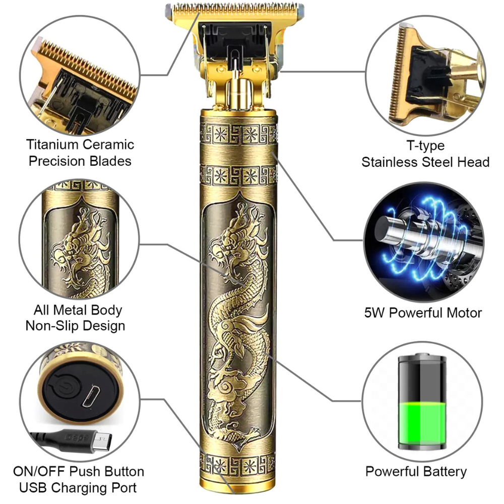 T9 Vintage Hair Trimmer – Rechargeable Professional Hair Clipper Machine for Men & Boys