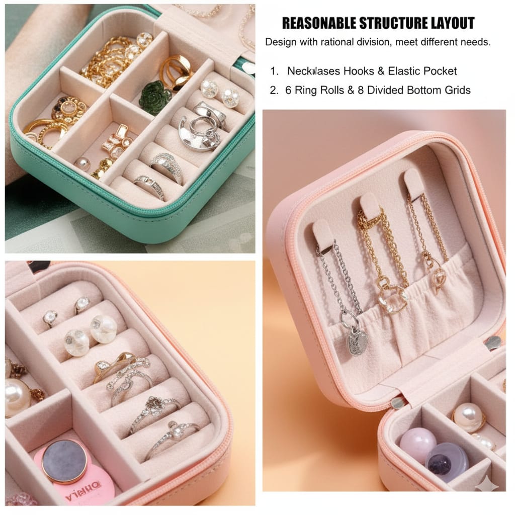 Leather Jewellery Organizer Box – Velvet Small Box for Earrings, Necklaces & Bracelets Storage