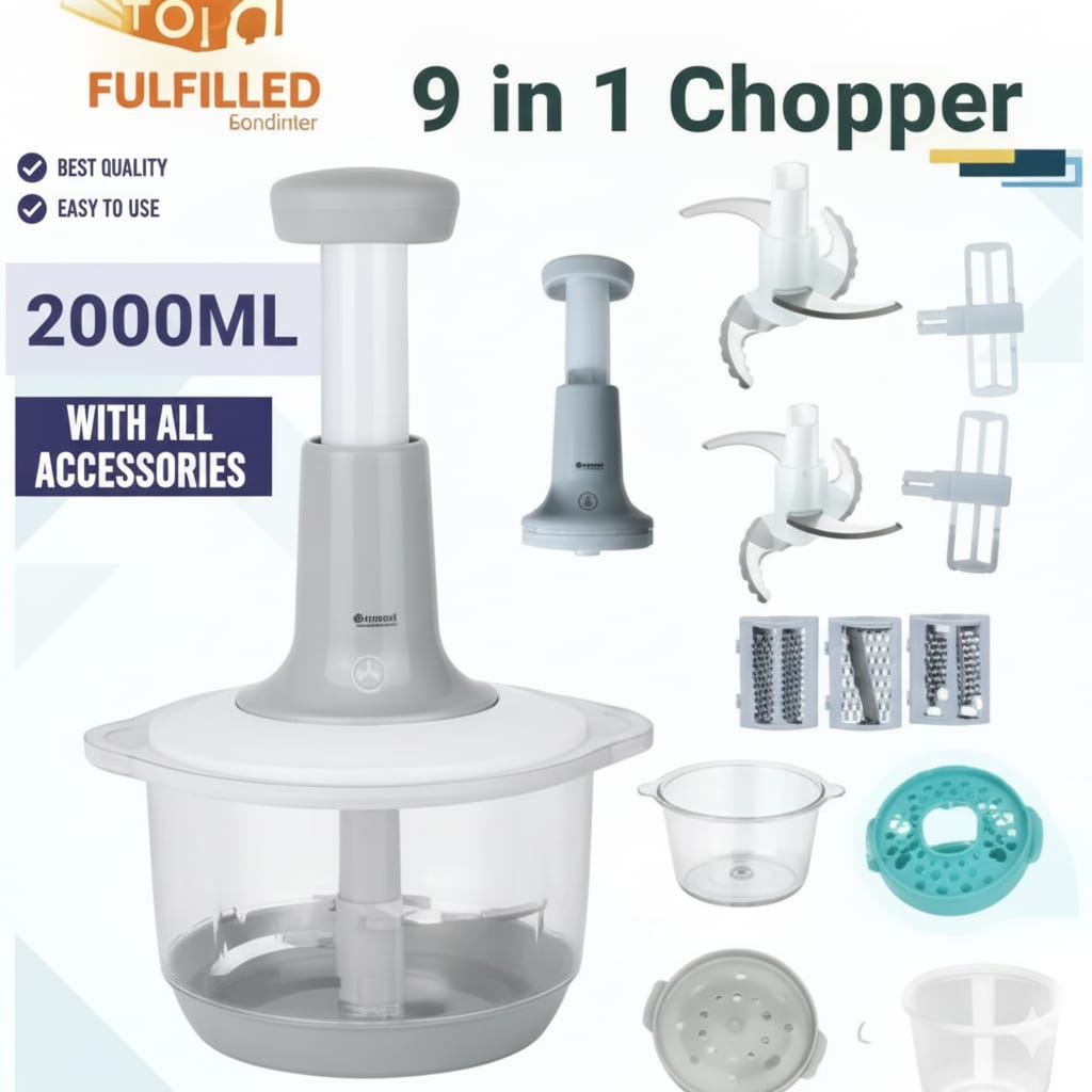 Chopper Food Processor 2000ML – 3-Blade Quick Press Chopper for Vegetables & Kitchen Tasks