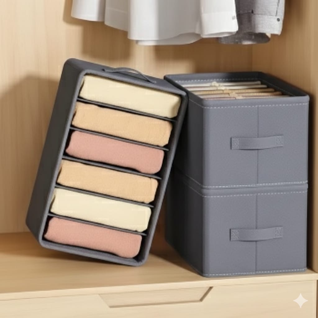 6 Grids Wardrobe Organizer – Foldable Mesh Storage Box for Jeans, Clothes & Closet Use