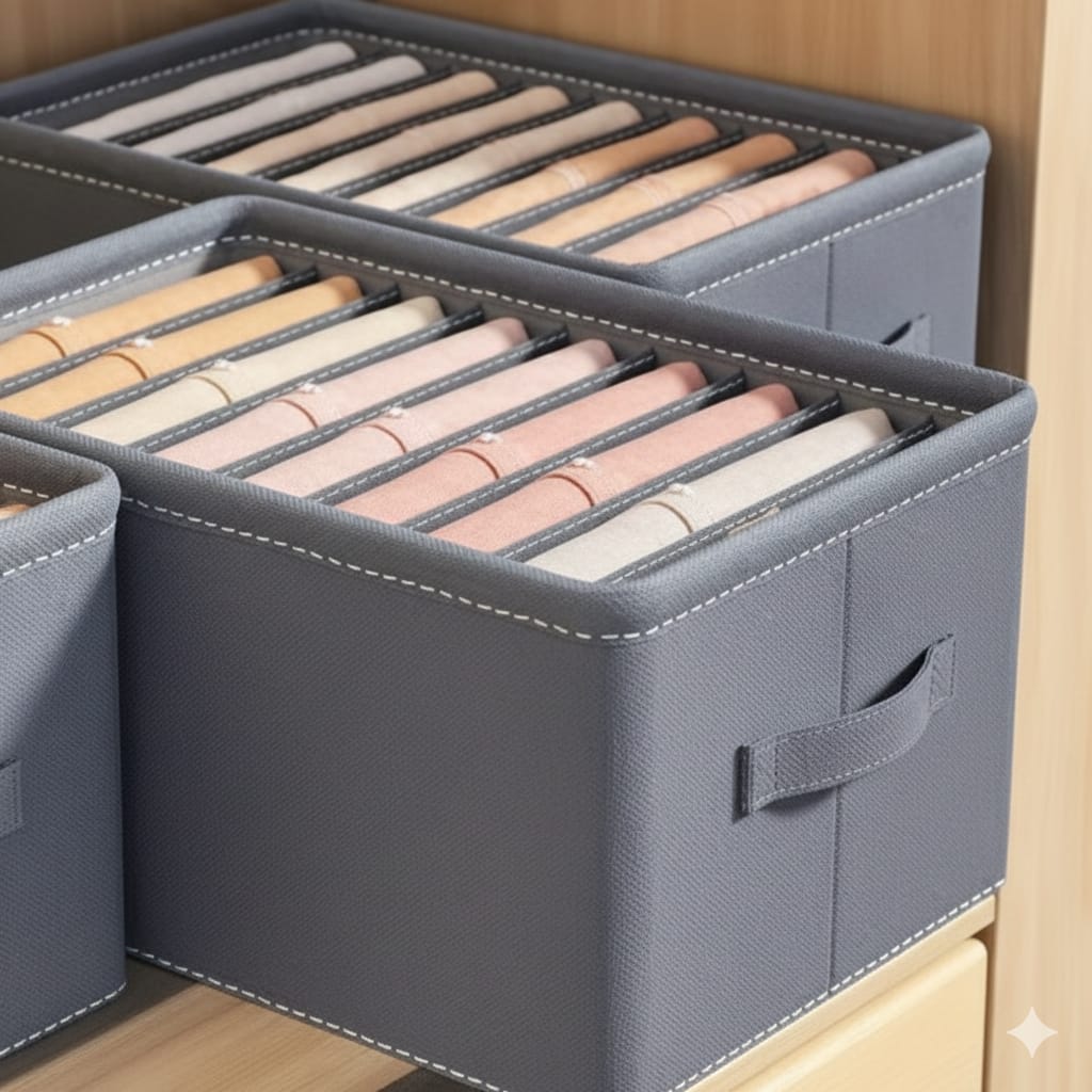 6 Grids Wardrobe Organizer – Foldable Mesh Storage Box for Jeans, Clothes & Closet Use