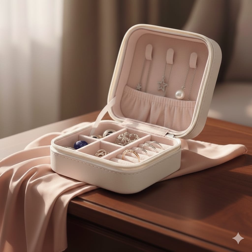 Leather Jewellery Organizer Box – Velvet Small Box for Earrings, Necklaces & Bracelets Storage