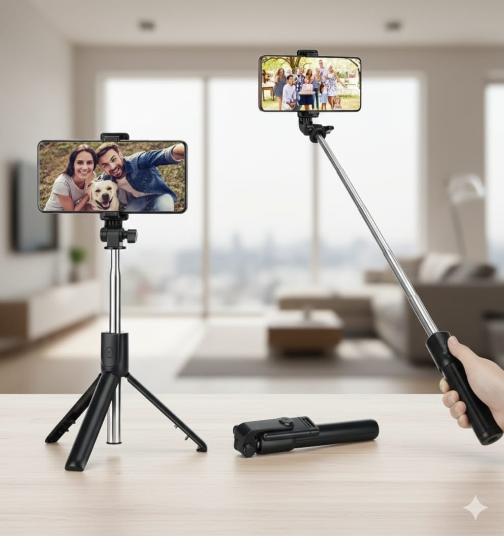 3-in-1 Selfie Stick Tripod – Bluetooth Remote Stand with Mirror for All Smartphones